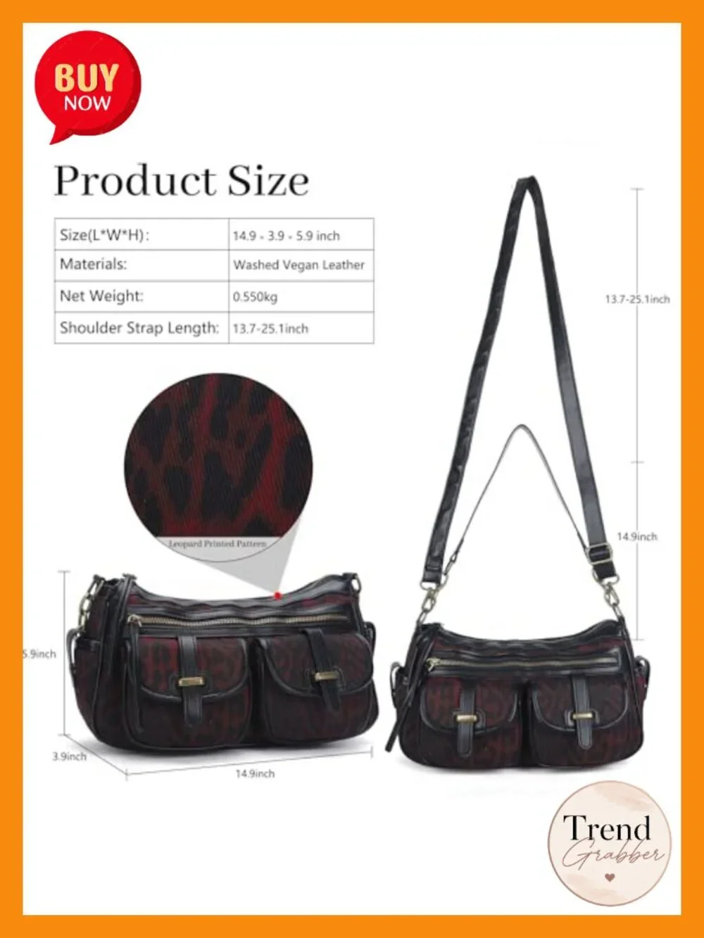 Vegan Leather Hobo Bag Crossbody Shoulder Purse Multi Pocket